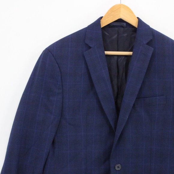Ryan Seacrest Blazer Mens Navy Blue Plaid Casual Two Button Front Lined Size 40R - Picture 3 of 10